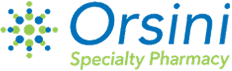 Orsini Specialty Pharmacy official logo, blue and orange O graphic